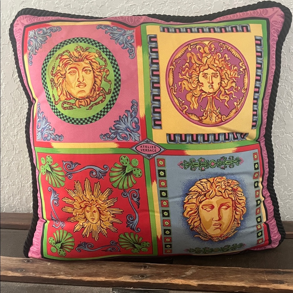 Rare Vintage Versace Atelier Medusa Pillow in Vibrant Tones
